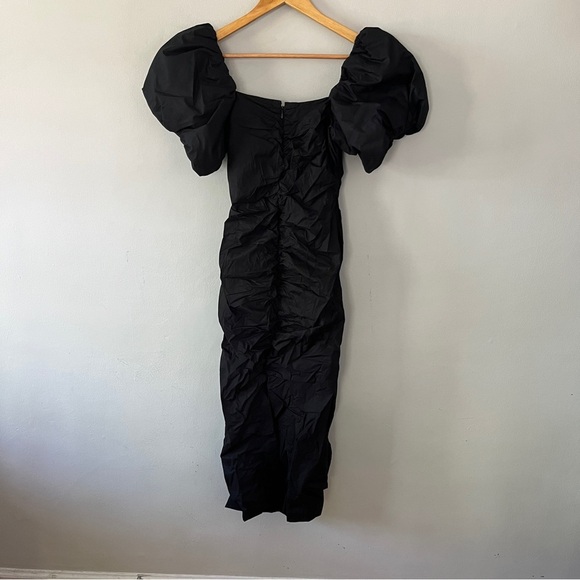 Rhode Tessa Midi Puff Sleeve Ruched Dress in Black Size 2 - Picture 7 of 8